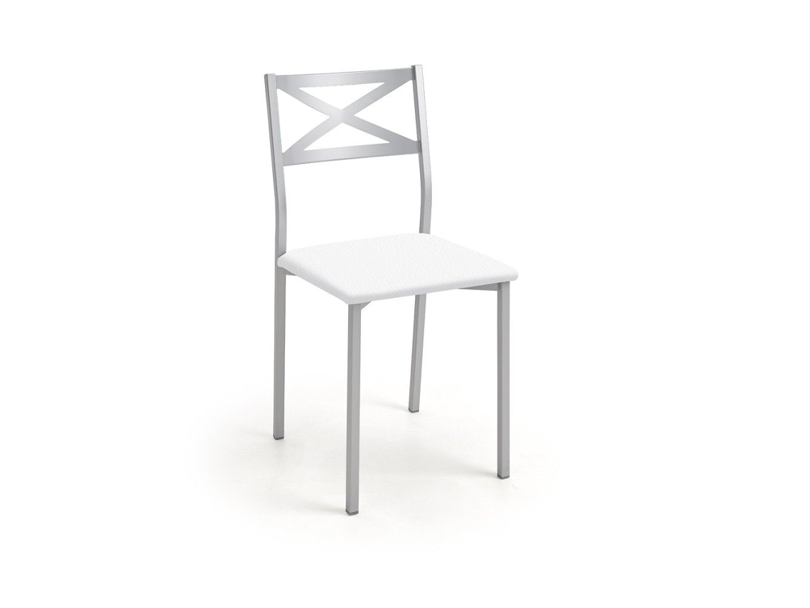 Cadeira de Cozinha de Alumínio Bilbao 38x86x47cm Couro Sintético Branco FANMUEBLES