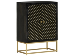 Vidaxl Aparador Com 2 Portas 55x30x75cm Mangueira Maciça Preto/dourado