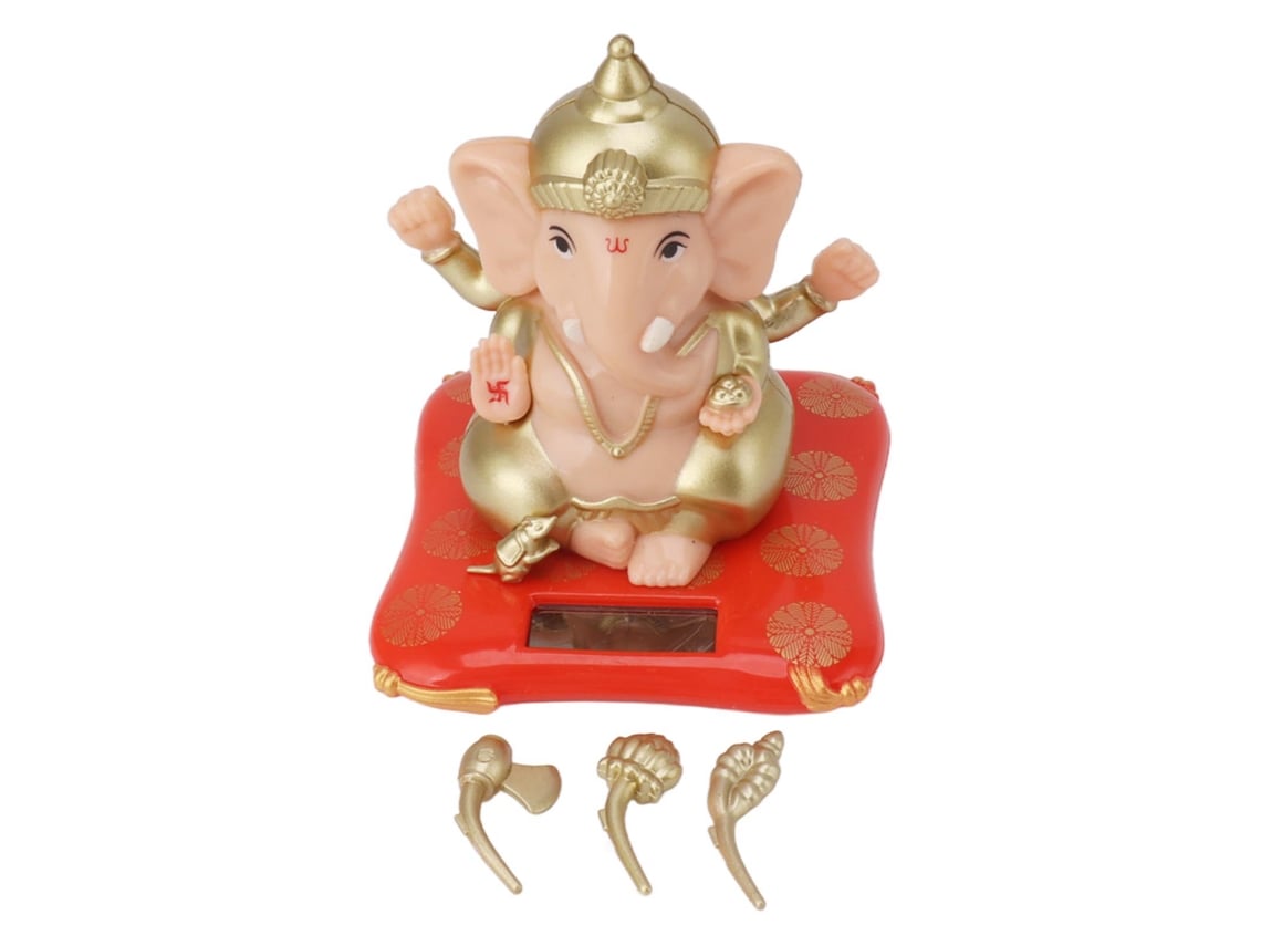 Baok - Ornamento solar de Ganesha para casa, jardim e painel do carro: Estátua do deus hindu elefante com cabeça móvel.