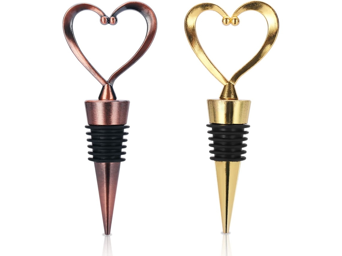 Conjunto De 2 Seladoras De Vinho Reutilizáveis ​​em Aço Inoxidável Em Formato De Coração, Zqkla