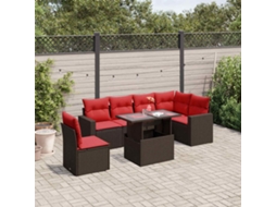 Vidaxl Conjunto De Sofá De Jardim Com 7 Peças E Almofadas Em Rattan Sintético Marrom