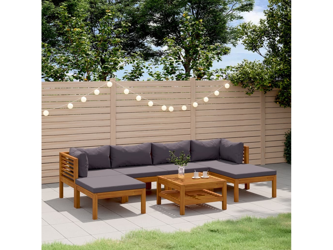 7 Pcs Conjunto Lounge De Jardim Com Almofadões Acácia Maciça Dkd Home Decor