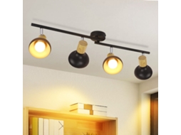 Nettlife Candeeiro De Teto Com Focos Vintage E14 Interior Preto Ajustável 350° Industrial 4 Luzes Redondas, 25 W, Para Sala, Quarto