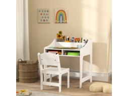 Conjunto De Mesa E Cadeira Para Crianças De 3 A 8 Anos Com Compartimentos Abertos E Prateleiras, Branco