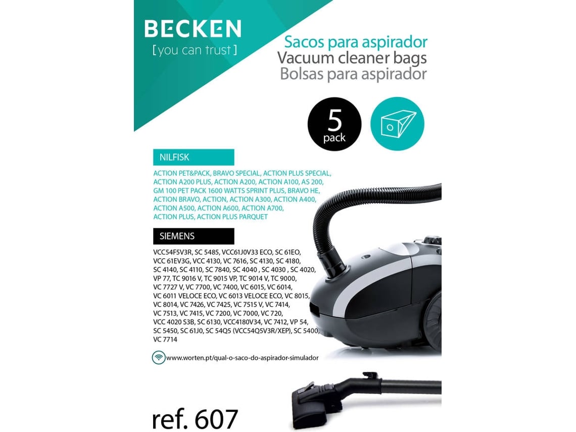 Sacos de Aspirador BECKEN REFª607 (5 unidades)