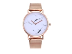 Relógio de Quartzo Feminino Estilo Simples com Pulseira de Malha e Dial em Padrão de Mármore 3
