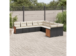 Vidaxl 10 Pcs Conjunto Sofás De Jardim C/ Almofadões Vime Pe Preto
