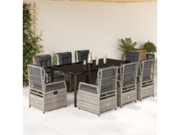 Vidaxl 9 Pcs Conjunto De Jantar P/ Jardim C/ Almofadões Vime Pe Cinza
