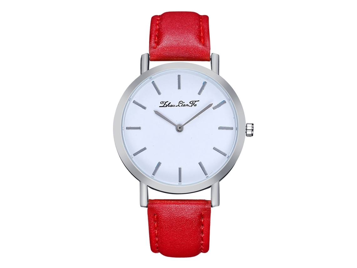 Relógio de pulso de quartzo unissex com pulseira de PU Zlf0196-y vermelho