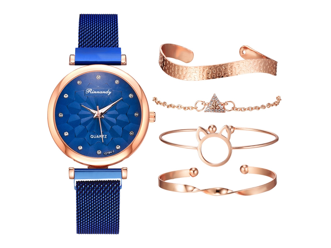 Conjunto de Presente Feminino com Relógio de Pulseira de Malha e Caixa Laranja SPQMENT