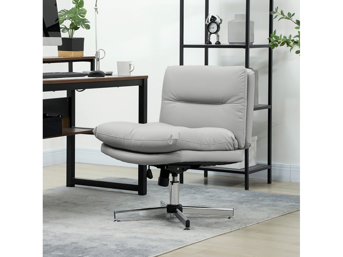 Cadeira De Escritório Com Altura Ajustável, Função Basculante, Base Cruzada E Assento Amplo 65x65x84-94 Cm Cinza Claro