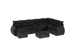 Maison Exclusive - 9 Pcs Conjunto De Sofás P/ Jardim C/ Almofadões Vime Pe Preto
