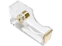 Dispensador de Fita Adesiva em Acrílico Transparente, Cortador Adesiva, Material Escritório, Antiderra Pante, Fácil Usar, 12x6,5x3,5 GOKOCO