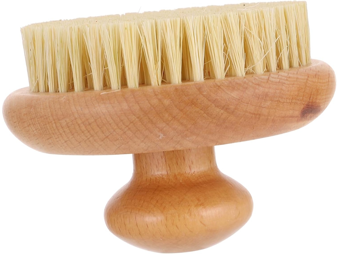 Escova Corporal Redonda De Sisal E Madeira Faia Amarela | Uso Doméstico No Banho, Portátil, Efeito Massageador