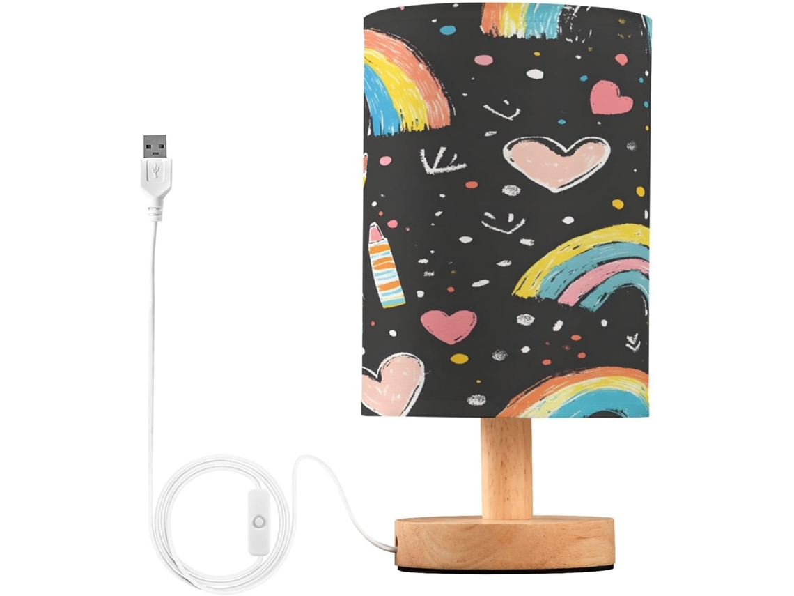 Abajur De Cabeceira Arco Íris Para Quarto, Com Portas De Carregamento Usb C, Luminária De Mesa Cabeceira, Luminária De
