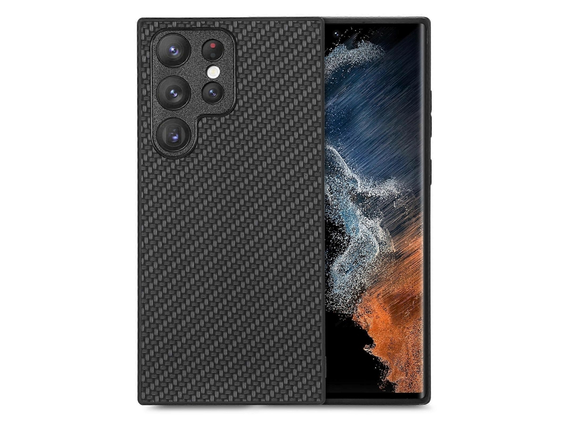 Capa Traseira De Couro Com Textura De Fibra De Carbono Para Samsung Galaxy S23 Ultra 5g