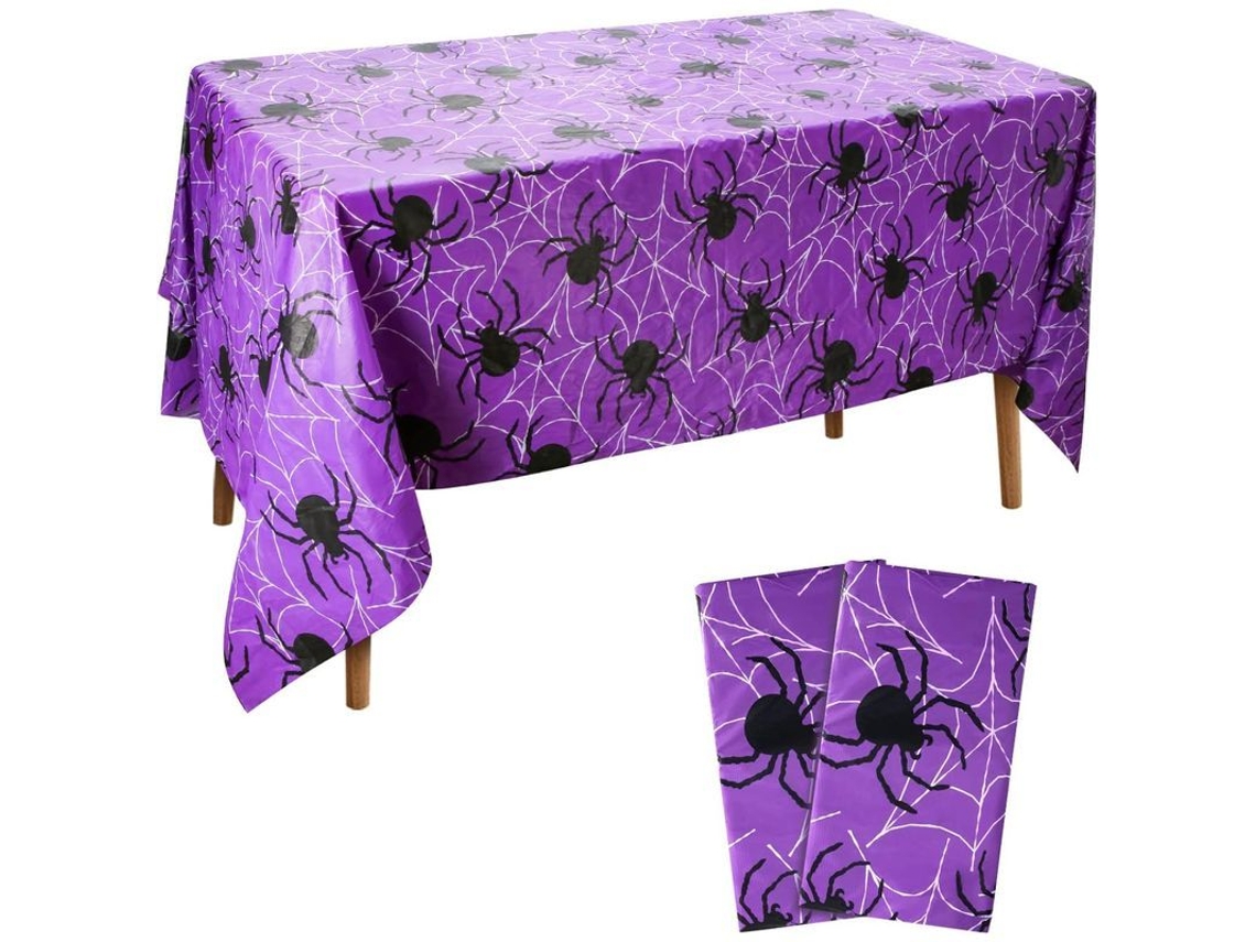 2026 manteles de Halloween 2 Piezas, 130x220 Cm, Telarañas de Arañas Moradas, Decoración de Fiestas Interior Y Exterior