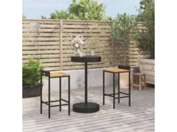 Conjunto Bar 3 Peças P/ Jardim Vime Pe/acácia Maciça Preto Dkd Home Decor