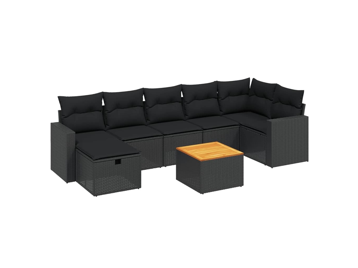 Conjunto de 8 Sofás de Jardim com Almofadões Vime Pe Preto MAISON EXCLUSIVE (N/A)