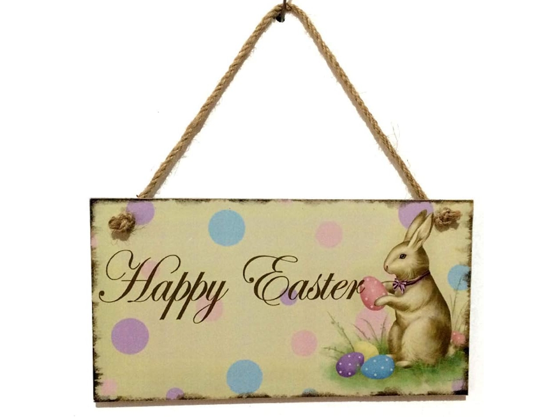 Placa De Pâques Em Bois À Suspendre Motif Lapin