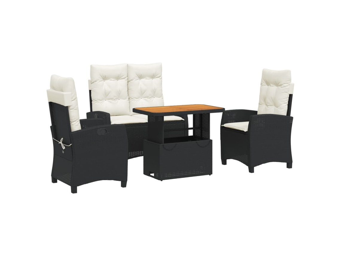 Conjunto de 4 Sofás Jardim com Almofadões Vime Pe Preto MAISON EXCLUSIVE (80x200 cm)