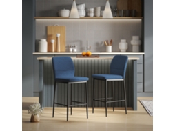 Conjunto De 2 Bancos Bar Assentos Altos Cozinha Com Encosto E Apoio Para Os Pés Estofados Em Veludo 41x52x97 Cm Azul