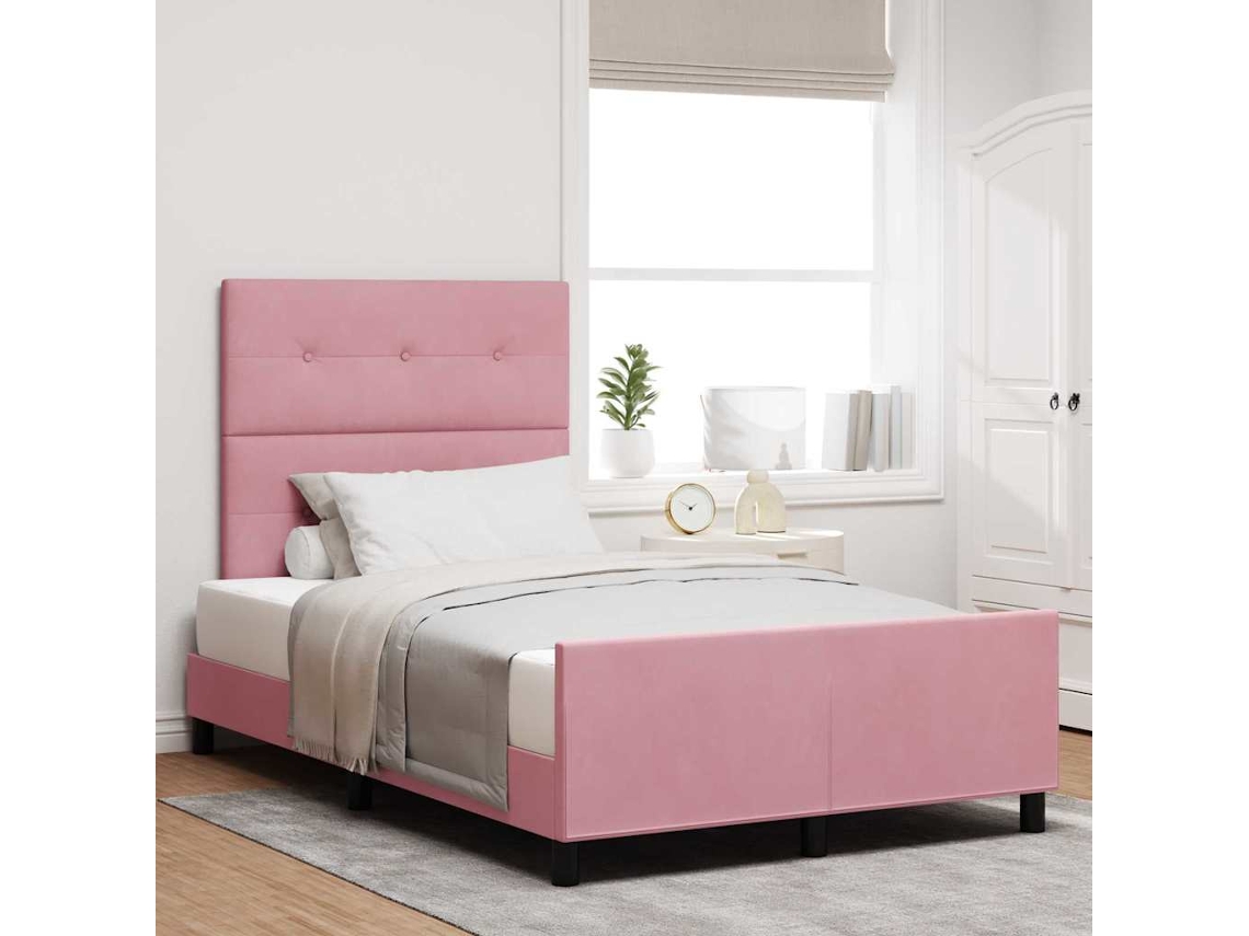 Vidaxl Cama Box Com Cabeceira Rosa 120 X 200 Cm Veludo