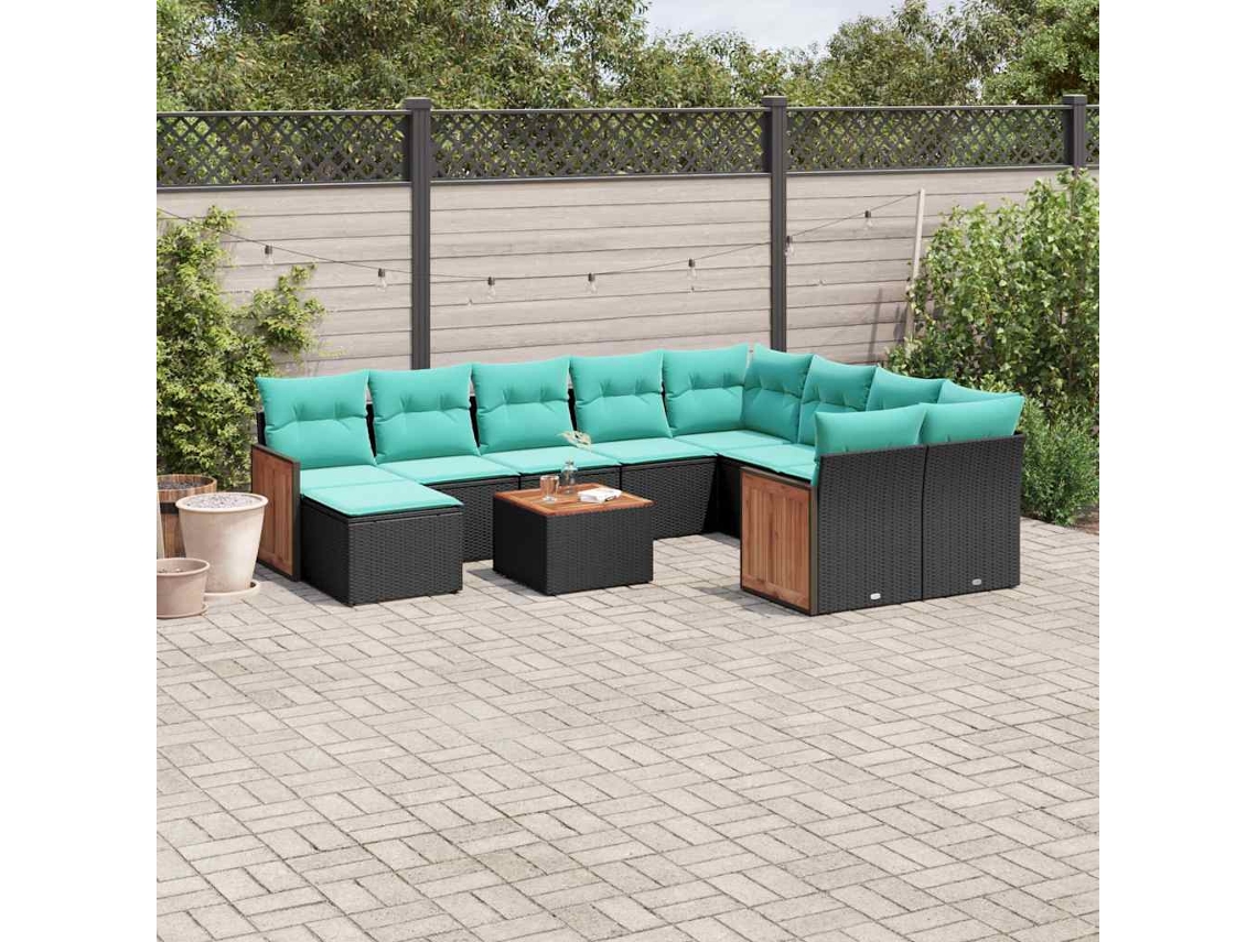 Vidaxl Conjunto De Sofá De Jardim Com 11 Peças E Almofadas Em Rattan Sintético Preto