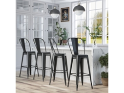 Conjunto de 4 Banquetas Altas em Metal com encosto elevado, suporte para os pés, suporta até 120kg (44x49x116 cm) em preto
