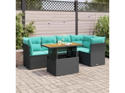 Vidaxl 6 Pcs Conjunto Sofás De Jardim C/ Almofadões Vime Pe Preto