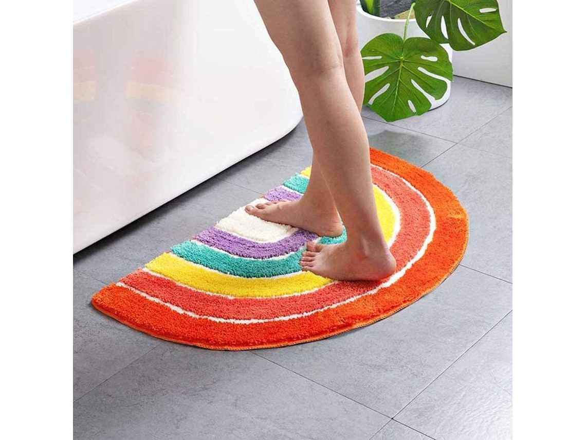 Nova Line tapete de Banho Listrado Meio círculo Microfibra Anti derrapante Absorvente Lavável 50x80cm