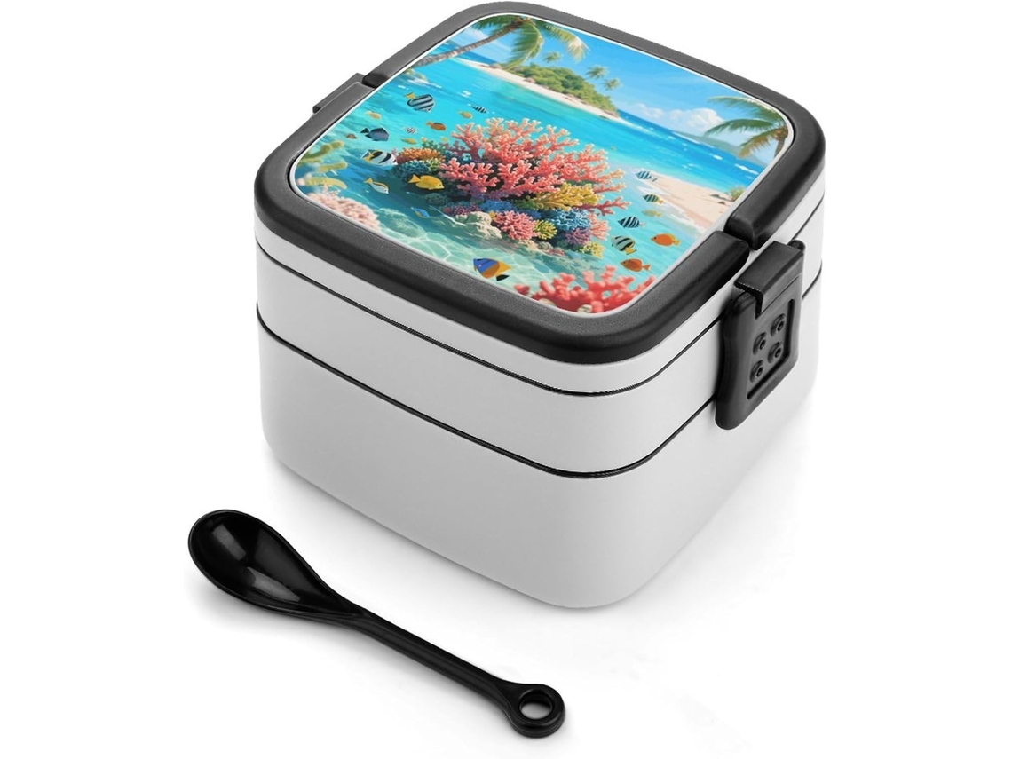 Marmita Bento Island Corals, Empilhável, Com Tampas, Térmica, À Prova De Vazamentos, Com 2 Compartimentos, Reutilizável