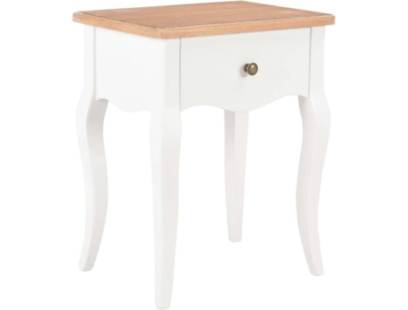 Mesa de Cabeceira  Madeira de Pinho Maciça Branco e Castanho (40x30x50 cm)