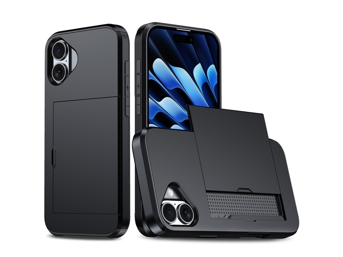 Capa Híbrida Para Iphone 17 Com Compartimento Para Cartão, Preta.