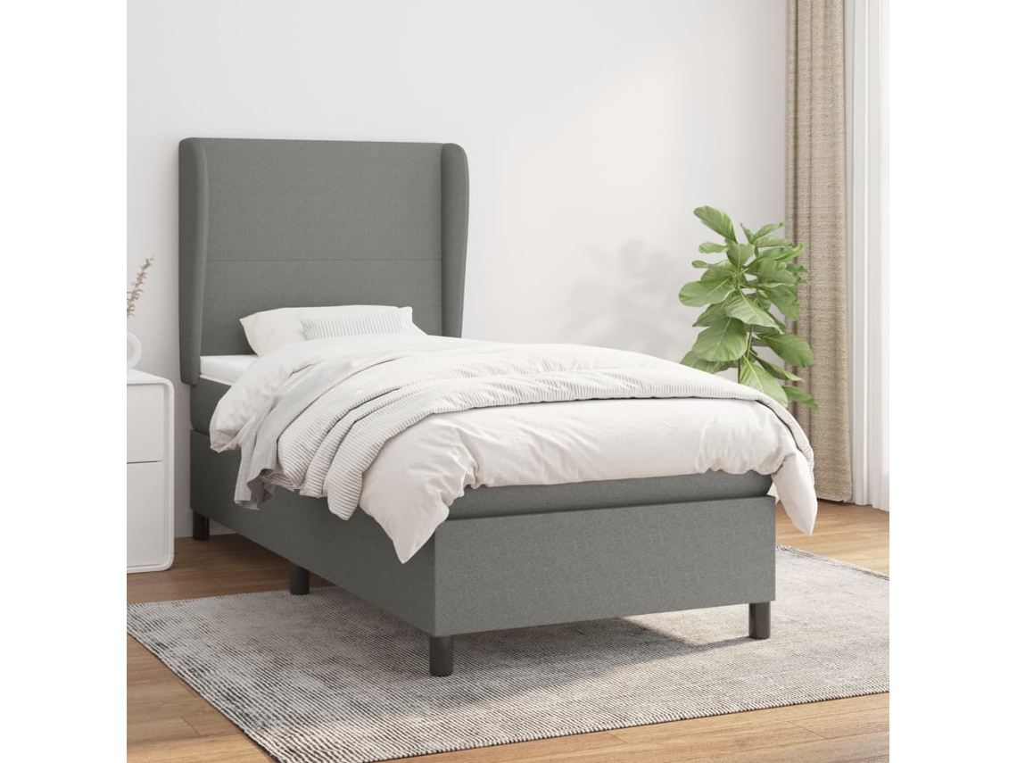Vidaxl Cama Com Molas/colchão 90x190 Cm Tecido Cinza-escuro