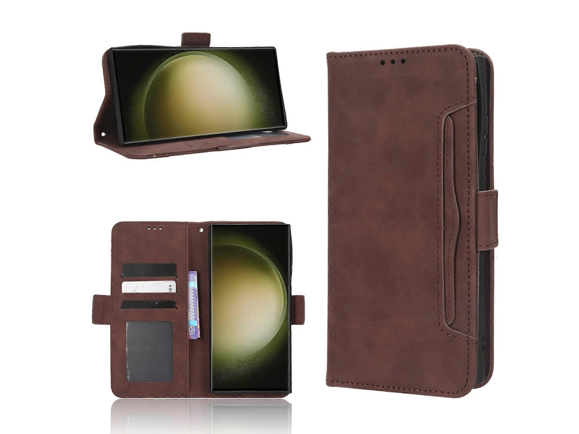 Capa De Couro Com Compartimentos Para Cartões E Textura De Pele De Bezerro Para Samsung Galaxy S23 Ultra 5g