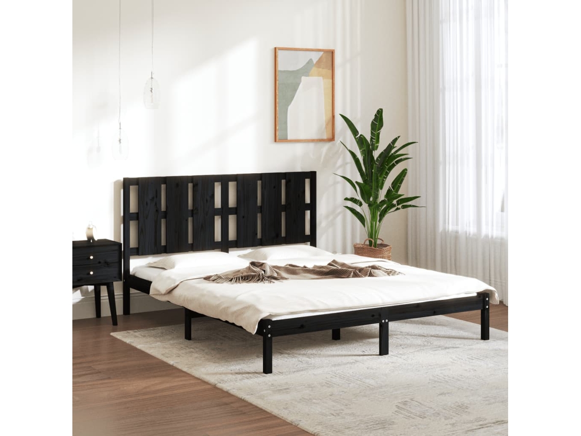 Vidaxl Estrutura De Cama King 150x200 Cm Madeira Maciça Preto