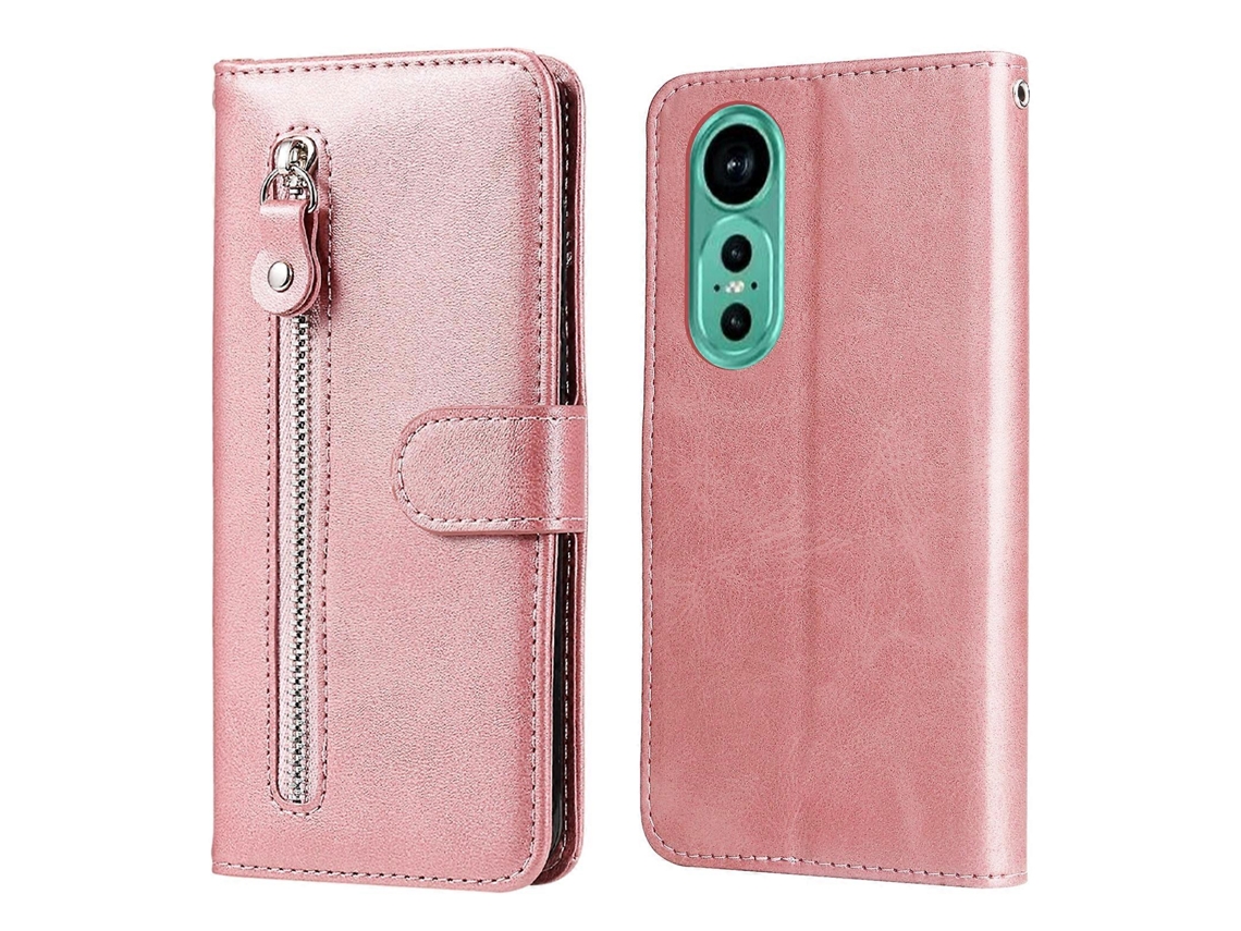 Capa De Celular De Couro Com Zíper E Textura De Bezerro