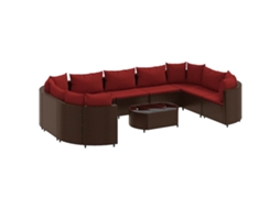 Conjunto de 10 Sofás Jardim com Almofadões Vime Pe Castanho MAISON EXCLUSIVE (10 pcs)