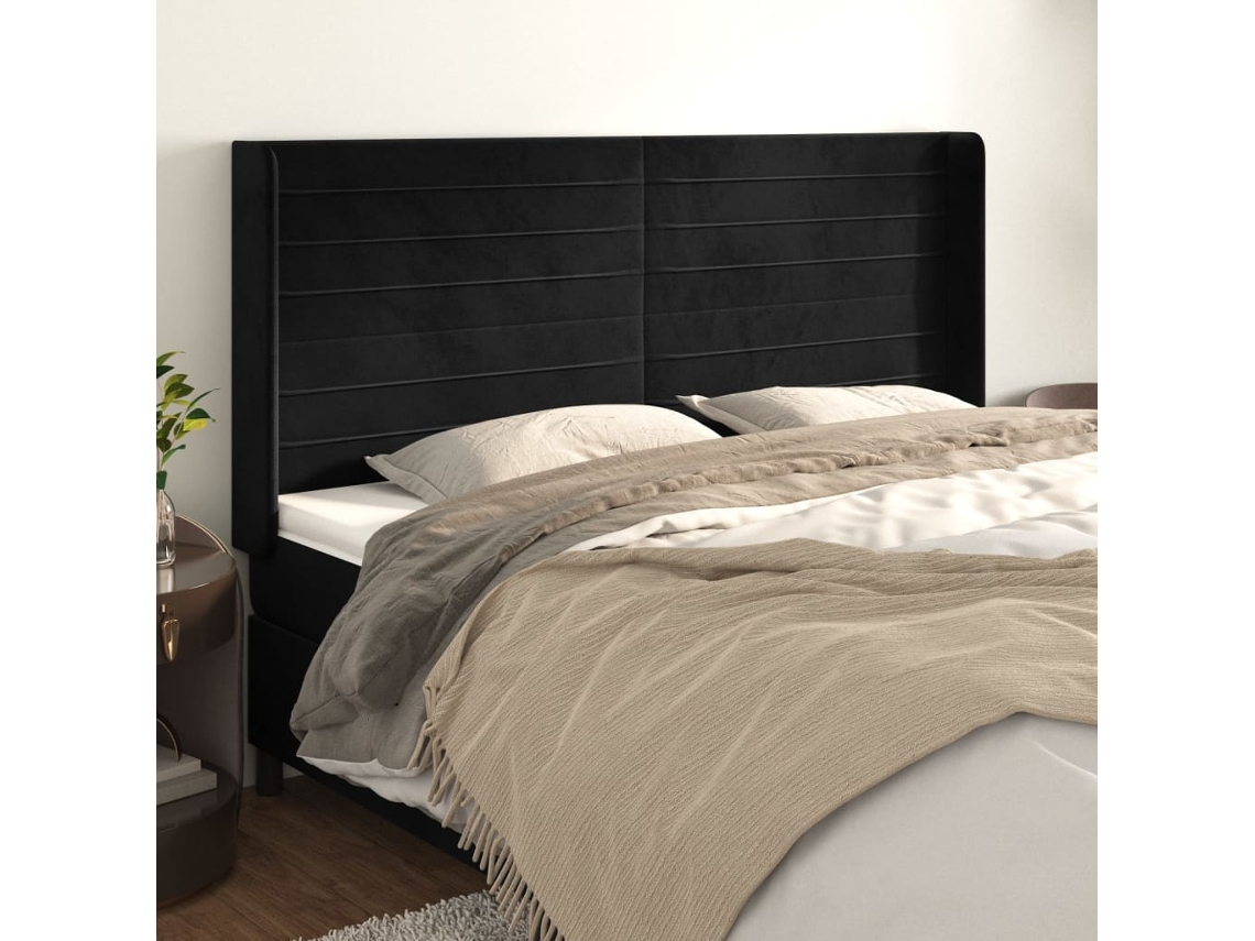 Cabecero con Alas de Terciopelo 203x16x118/128 cm Negro