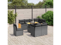 Vidaxl 9 Pcs Conjunto De Sofás P/ Jardim C/ Almofadões Vime Pe Preto