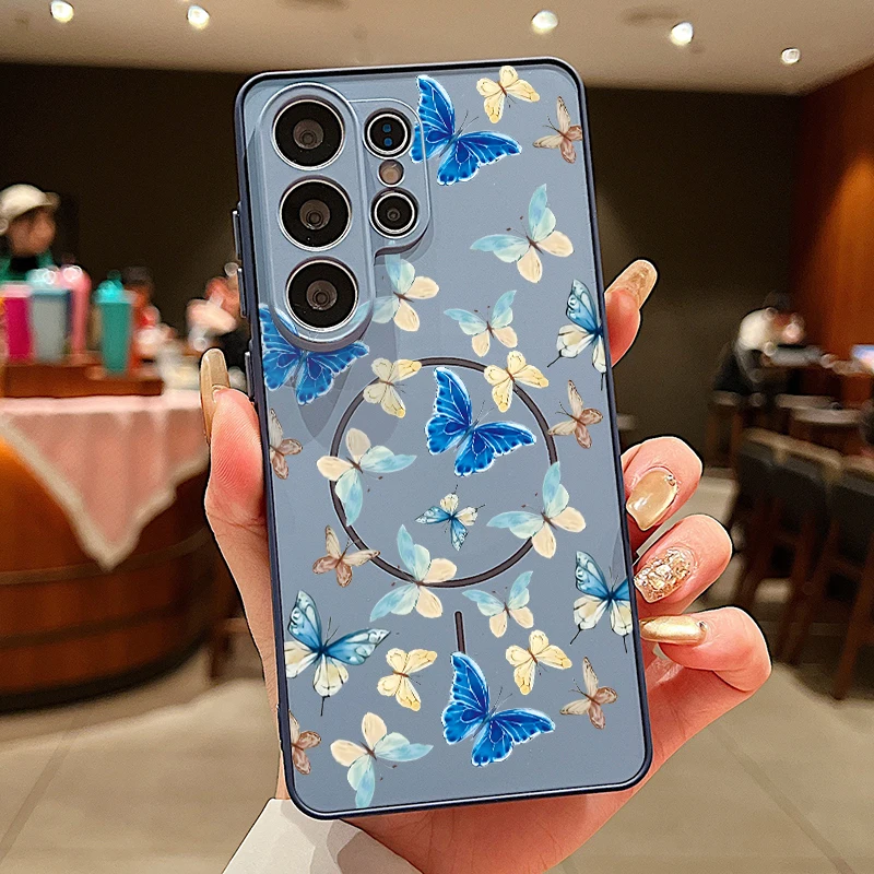 Capa Magnética Para Celular Samsung Galaxy A36 Com Estampa De Borboleta (azul)