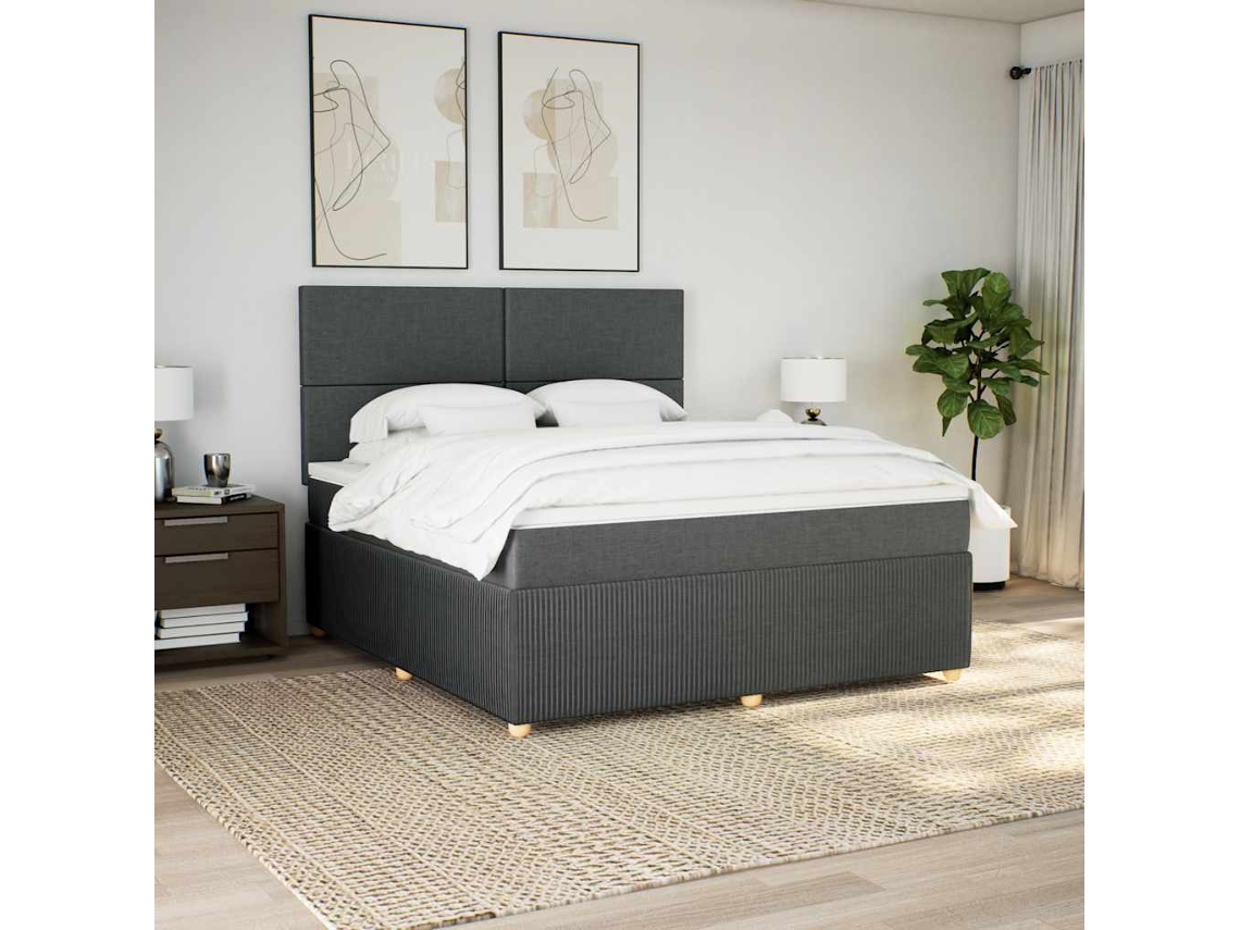 Cama Com Molas/colchão 180x200 Cm Tecido Cinzento-escuro