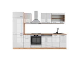 Cozinha R-Line, 300 cm sem bancada, branco brilhante/carvalho dourado, Vicco