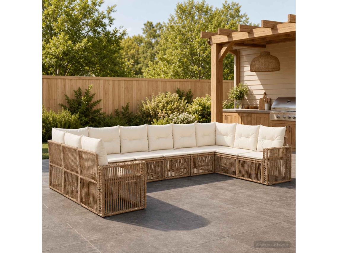 Vidaxl Conjunto De Sofá De Jardim 10 Unid. Bege E Branco Creme Vime Pe