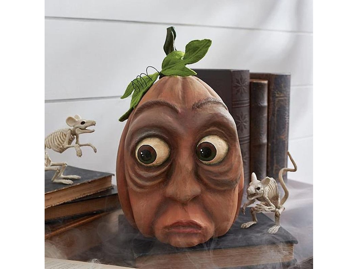 Decoração de Cabeça de Abóbora de Halloween com Expressão Grotesca, 7 Polegadas, Decoração de Halloween Assustadora