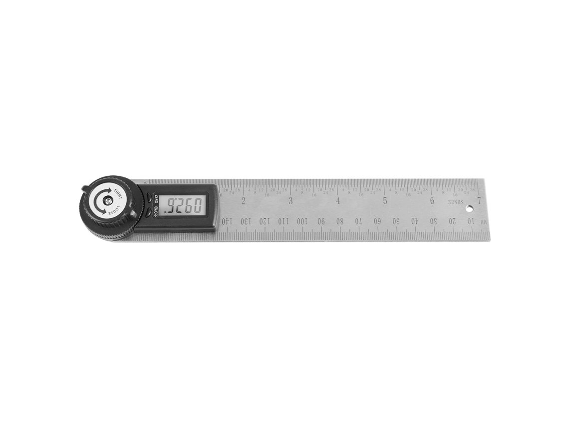 Régua Digital De Aço Inoxidável Rotativa 200mm Para Medição De Ângulos 0-360° Com Display Eletrônico