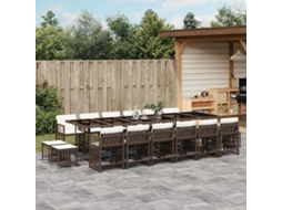 17 Pcs Conjunto Jantar P/ Jardim C/ Almofadões Vime Pe Marrom Dkd Home Decor