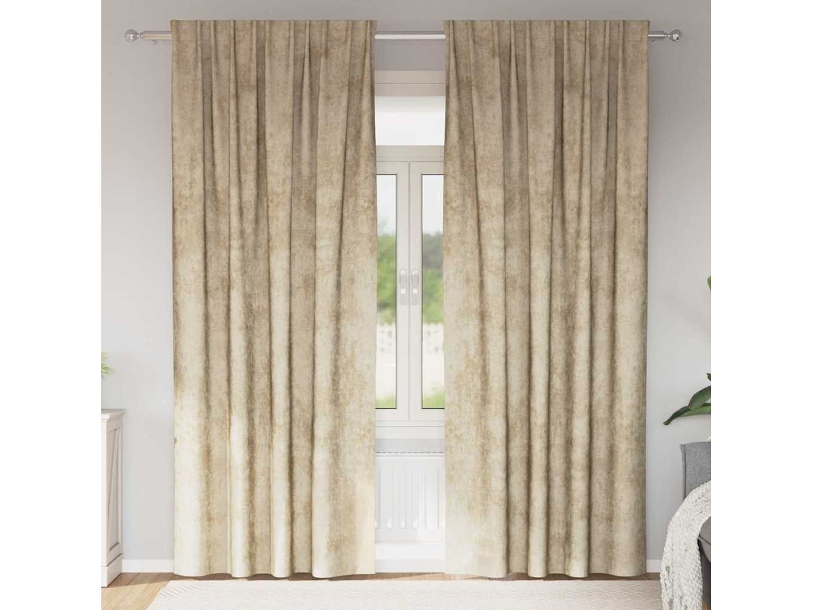 Vidaxl Cortinas De Veludo Com Cortinas 2 Pcs Creme 225 X 140 Cm Veludo