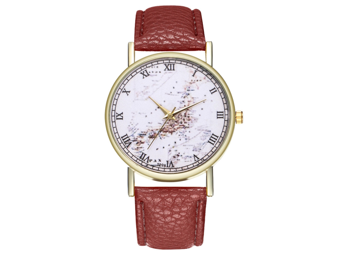 Relógio de Pulso Analógico Quartz Unissex com Pulseira de Couro Marrom T298